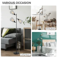 HOMCOM Lampada da Terra in Stile Industriale con 3 Paralumi Regolabili, Interruttore a Pedale, Acciaio Nero, Ф36 x 165cm(m-4)
