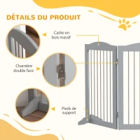 PawHut Barriere de sécurité pliable barrière chien trois plaques avec deux pieds de soutien 154 x 30 x 80 cm gris(m-6)