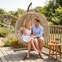 Outsunny Round Egg Basket Chair, with Steel Stand, Sand(m-8)