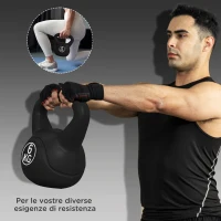 HOMCOM Kettlebell 6kg in Plastica e Sabbia con Base Piatta e Impugnatura, 20x13x22 cm, Nero(m-7)