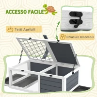 PawHut Casa per Tartarughe di Terra con 2 Coperchi Apribili e 2 Spazi, in Legno di Abete, Grigio(m-6)