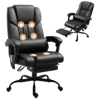 Vinsetto Ergonomische Bureaustoel met Massagefunctie, Schrijftafelstoel met Voetensteun, Hoge Rugleuning, Verstelbare Lendensteun - Zwart(m-11)