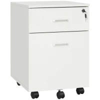 Vinsetto Cassettiera Ufficio a 2 Cassetti con Serratura e 5 Ruote, in Truciolato, 40x49x58 cm, Bianco(m-1)