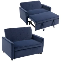 HOMCOM 2 Seater Sofa Bed, 3-in-1 Convertible Pull Out Sleeper Sofa with Click-Clack Adjustable Backrest, Dark Blue(m-13)