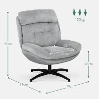 HOMCOM draaibare loungestoel voor de woonkamer, brede zitting, dikke kussens, comfortabele relaxstoel in chenille-look, waterafstotend, ideale leesstoel voor het slaapkamer, grijs(m-3)