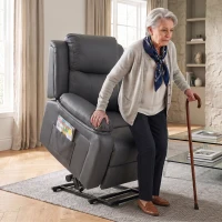 HOMCOM Riser and Recliner Chair with Vibration Massage, PU Leather Power Lift Chair for Elderly, Dark Grey(m-2)