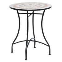 Outsunny Mesa de Jardín Redonda Mesa de Terraza Exterior Ø60x71 cm con Encimera de Mosaico Decorativo Carga 100 kg Mesa para Exterior Patio Naranja y Blanco(m-11)