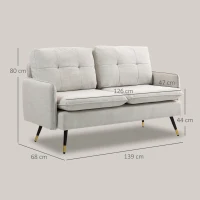 HOMCOM Sofá de Salón de 2 Plazas Moderno con 4 Cojines Reposabrazos y Patas de Acero Carga 240 kg 139x68x80 cm Crema(m-3)