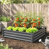 Outsunny Tuinbed, Plantenbak met Stalen Frame, Lichtgrijs, 120 x 120 x 30 cm(m-7)