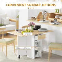 HOMCOM Folding Dining Table, Drop Leaf Table for Small Spaces, Foldable Table with Drawer and Storage Shelves for Kitchen, Dining Room, Oak(m-4)