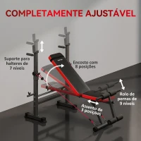 SPORTNOW Banco de Musculação Multifuncional com Suporte para Barra Ajustável e Encosto Regulável para Casa ou Ginásio(m-7)