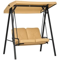 Outsunny Tuinschommel, 2-zits met verstelbaar dak, tot 220 kg belastbaar, 138 x 106 x 174 cm, Beige(m-11)