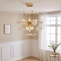 HOMCOM Crystal Chandeliers Ceiling Light with Flower, Modern Pendant Light with Adjustable Height, Ceiling Plate, Clear(m-13)