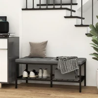 HOMCOM Banc à chaussures avec coussin rembourré et étagère de rangement, banc d'entrée pour couloir, chambre, 90x41x40cm, gris(m-2)