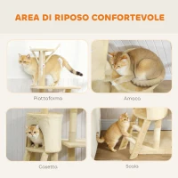 PawHut Albero per Gatti Tiragraffi per Gatti con Cuccia Alto 134.2cm Beige(m-5)