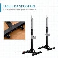 HOMCOM Set 2 Rack Porta Bilanciere in Acciaio, 2 Ganci con Altezza Regolabile, Capacità 150kg, 55x57x105-170cm, Nero(m-5)