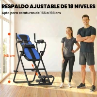 SPORTNOW Tabla de Inversión Plegable con Dominadas y Flexiones Altura Ajustable 155-198 cm Ángulos 20° 40° 60° Cinturón Azul(m-6)