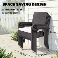 Outsunny 7 Piece Rattan Garden Furniture Set, 6 Seater Garden Table and 6 Stackable Chairs with Extendable Acacia Wood Tabletop(m-7)