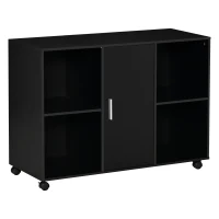 Vinsetto Druckertisch mit Rollen Druckerständer Aktenschrank Bürowagen Rollwagen mit 4 Fächern 1 Tür Schwarz 100 x 40 x 71 cm(m-1)