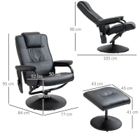 HOMCOM Massagestoel incl. krukje tv-stoel relaxstoel kunstleer zwart(m-3)