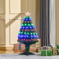 HOMCOM 3 Feet Prelit Artificial Christmas Tree with Multi-Coloured Fiber Optic LED Light, Holiday Home Xmas Decoration, Green(m-2)
