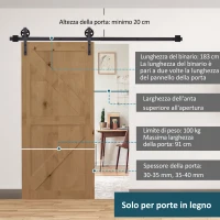 HOMCOM Kit Porta Scorrevole 100kg max in Acciaio con Binario, Ganci, Fermi, Viti e Bulloni, 183x4x0.6 cm(m-6)