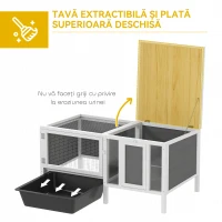 PawHut Cușcă de Exterior pentru Iepuri cu Căsuță, Zonă de Joacă și Tavă, Cușcă din Lemn de Brad, Metal, PET și Acoperiș din Bitum, 105x57,5x51,5 cm, Multicolor(m-6)