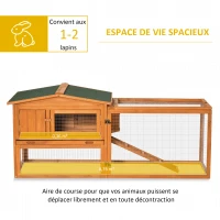 PawHut Clapier cage à lapins rongeurs 2 étages tiroir déjection enclos extérieur amovible toit ouvrant 156L x 58l x 68H cm bois massif pin(m-5)