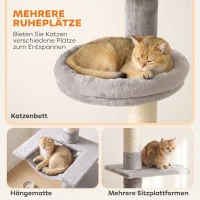 PawHut Plafondhoge krabpaal 230–260 cm, verstelbaar, met 5 niveaus, 3 dikke sisalpalen en sisal krabmat(m-6)