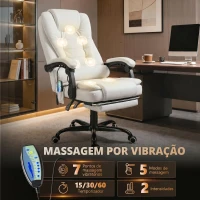 Vinsetto Cadeira de Escritório com 7 Pontos de Massagem com Apoio para os Pés Retrátil, Altura Ajustável, Comando Remoto e Tecido PU Branco(m-4)