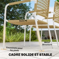 Outsunny Lot de 2 Chaises de Jardin Empilables en Résine Tressée avec Accoudoirs et Dossier, 55x57x82cm, Jaune(m-6)