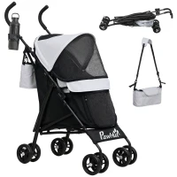 PawHut Luxe Huisdierenwagen met Veiligheidslijnen en Netvensters, 76L x 44B x 103H cm, Lichtgrijs(m-11)