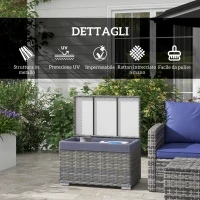 Outsunny Baule da Giardino in Rattan PE con Rivestimento Interno in Tessuto Impermeabile, 76x45x48 cm, Grigio(m-3)