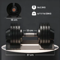 SPORTNOW Verstellbare Hantel, 6-20 kg Hantel mit Ablagefach, rutschfest Griff, Kurzhantel aus Kunststoff(m-3)