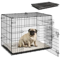 PawHut Cage pour chien cage de transport pour chien pliable avec 2 portes plateau amovible coussin lavable 75x48,5x53cm noir(m-11)