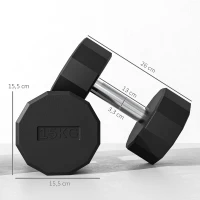 SPORTNOW Set 2 Manubri a 12 Lati da 15 kg in Metallo e Gomma con Impugnatura Antiscivolo, 26x15.5x15.5 cm, Nero(m-3)