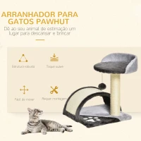 PawHut Árvore Arranhador para Gatos de 2 Níveis com Poste e Tapete de Arranhar Cama e Bola Suspensa 35,5x37x46 cm Cinza(m-4)