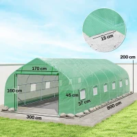 Outsunny Serre de jardin tunnel grande taille avec bâche PE cadre en acier porte enroulable et 12 fenêtres 8 x 3 x 2 m vert(m-3)
