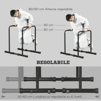 SPORTNOW Barra per Dip in Acciaio ad Altezza Regolabile con 6 Lunghezze Regolabili, 90-102x65x80-90 cm, Nera(m-6)