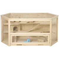 PawHut Cage à hamster à 3 niveaux bascules, fenêtres, cabanes, plateau coulissant, 115 x 60 x 55 cm, effet bois naturel(m-1)