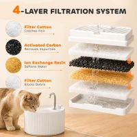 PawHut Ceramic Cat Water Fountain for Drinking, 2.2L Pet Water Fountain with Ultra-Quiet Pump, 4-Layer Filtration, Tap(m-7)