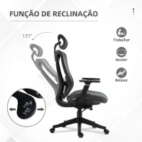Vinsetto Cadeira de Escritório em Malha com Apoio de Cabeça Ajustável, Apoio Lombar e Apoios de Braços 3D, 70x66x128 cm, Cinzento(m-5)