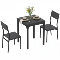 HOMCOM 3 Piece Space-Saving Kitchen Table and Chairs, Dining Table Set for 2 with Metal Legs, Black Wood Effect(m-13)