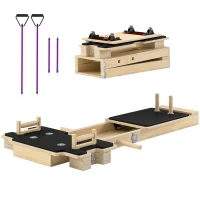 SPORTNOW Mini Reformer Pilates com Bandas de Resistência Pegas Roda Abdominal para Treino de Corpo Completo 165x80x10 cm Madeira(m-11)