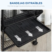 PawHut Jaula para Pájaros Jaula para Loros con Ruedas Perchas Comederos Estante Puente Arqueado y Bandejas Extraíbles Pajarera para Cacatúa Ninfa Cacatúas Cotorras 62,5x62,5x156 cm Gris(m-4)
