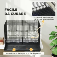 PawHut Gabbia per Uccelli con Divisorio e Ripiano Inferiore Portaoggetti, in Acciaio e PP, 94x57x57 cm, Nero(m-7)