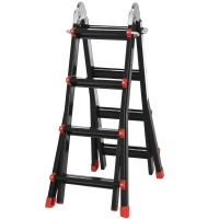 HOMCOM Telescoopladder, antislip treden, tot 150 kg belastbaar, aluminium, Zwart+Rood(m-11)