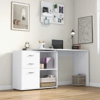 HOMCOM Eckschreibtisch Esstisch Computertisch Bürotisch Winkelschreibtisch Regal L-Form 117 x 83,5 x 76 cm, I-Form 162 x 50 x 76 cm, Weiß, MDF+Metall(m-9)