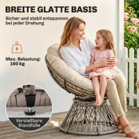Outsunny Papasansessel, Korbsessel, Sitzkissen, Kunstrattan, drehbar, Metallrahmen, 87 x 97 x 86 cm, Beige(m-7)