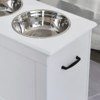 PawHut Hondenvoerbak met opbergruimte 2 bakken, voerstation, etensbak voor katten, MDF roestvrij staal(m-9)